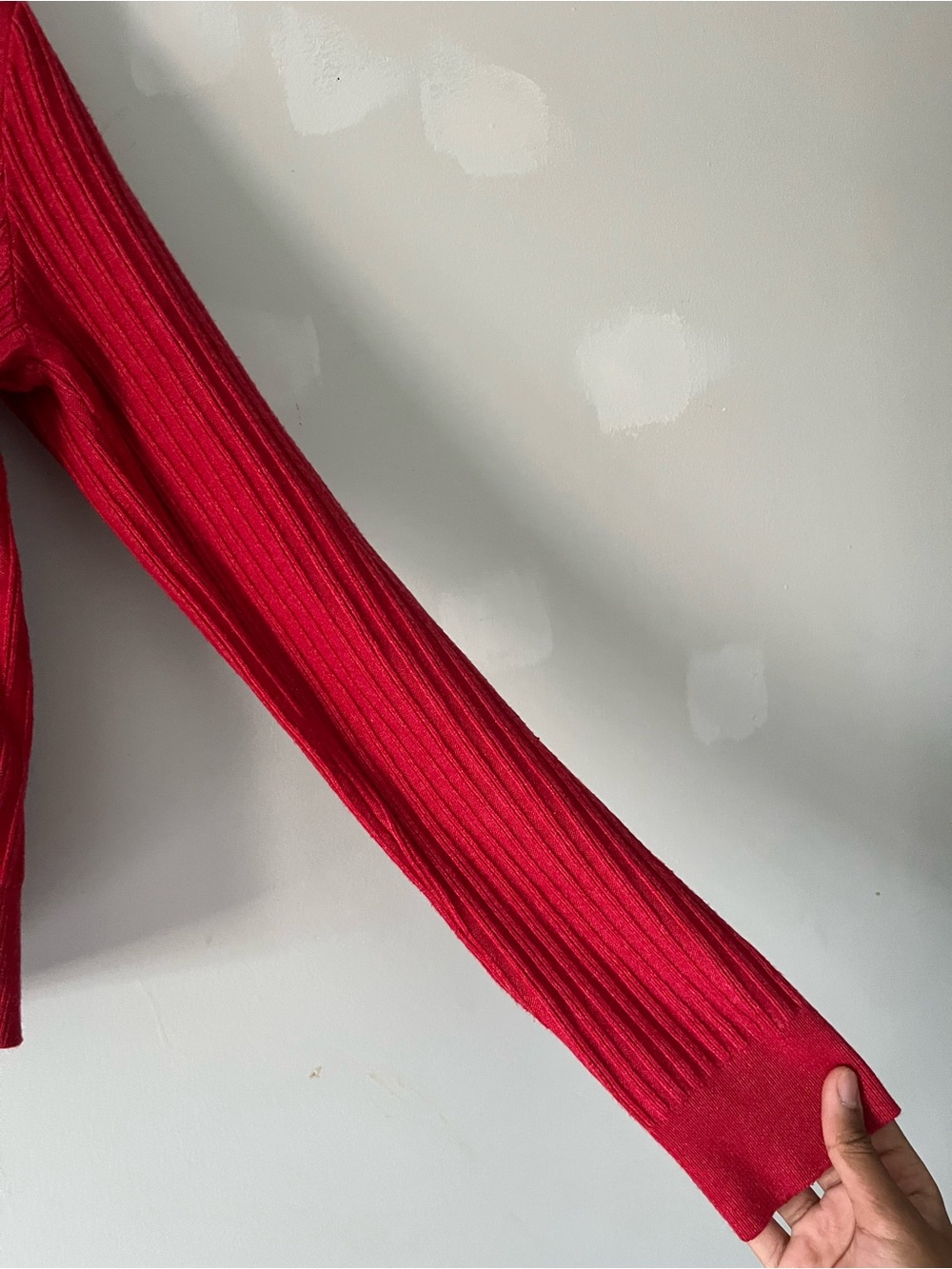 Anthropologie Pilcro Red Ribbed Asymmetric Button-Front V-neck Long Sleeve Top - Picture 5 of 11